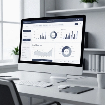 A dashboard displaying marketing ROI metrics and analytics, with charts and graphs, suitable for expat audience tracking