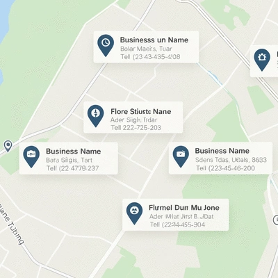 Stylized map with business location pins and consistent NAP data
